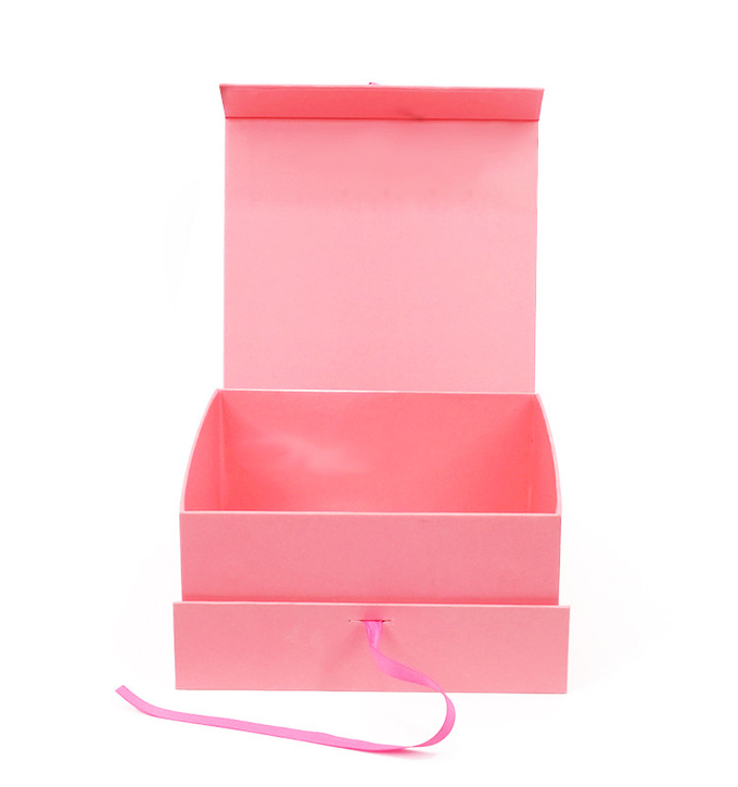 Hộp quà cứng từ tính màu hồng 1600g với dải ruy băng tại chỗ UV 0